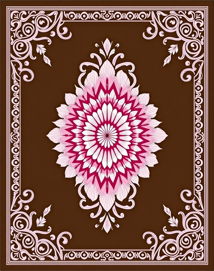 Ornate Floral Mandala Brown Pink Rug