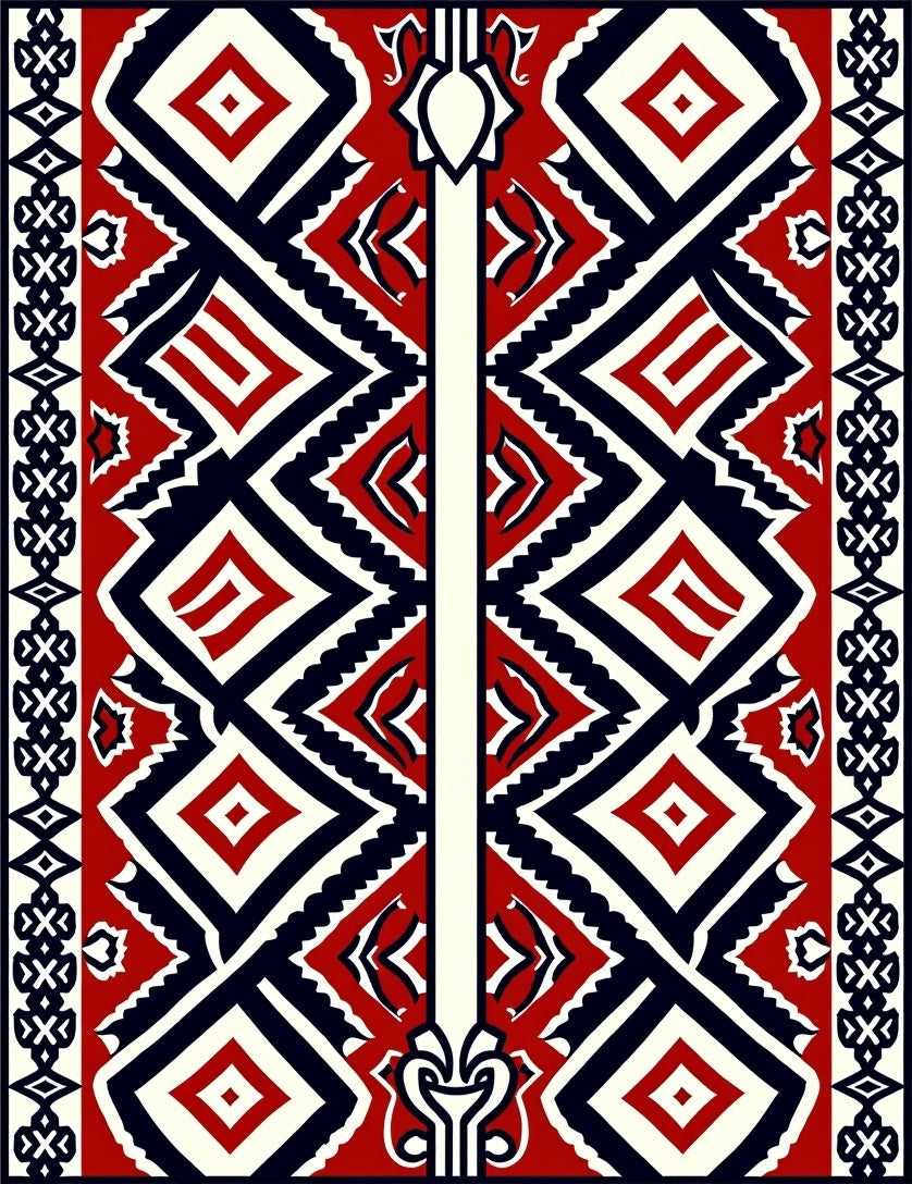 Bold Geometric Red Cream Fabric Design Rug