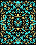 Aqua Gold Floral Mandala Design Rug