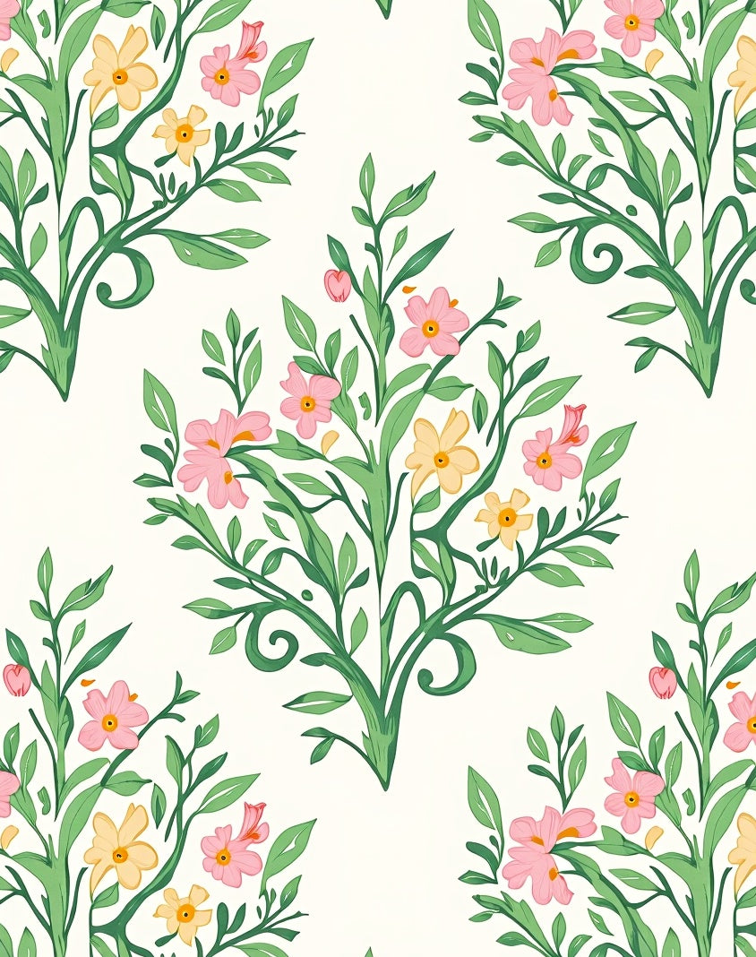 Delicate Floral Pattern with Pink Yellow Accents Rug