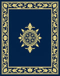 Elegant Blue Gold Floral Border Rug