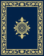 Elegant Blue Gold Floral Border Rug