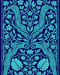 Dark Blue Cyan Floral Vine Pattern Rug