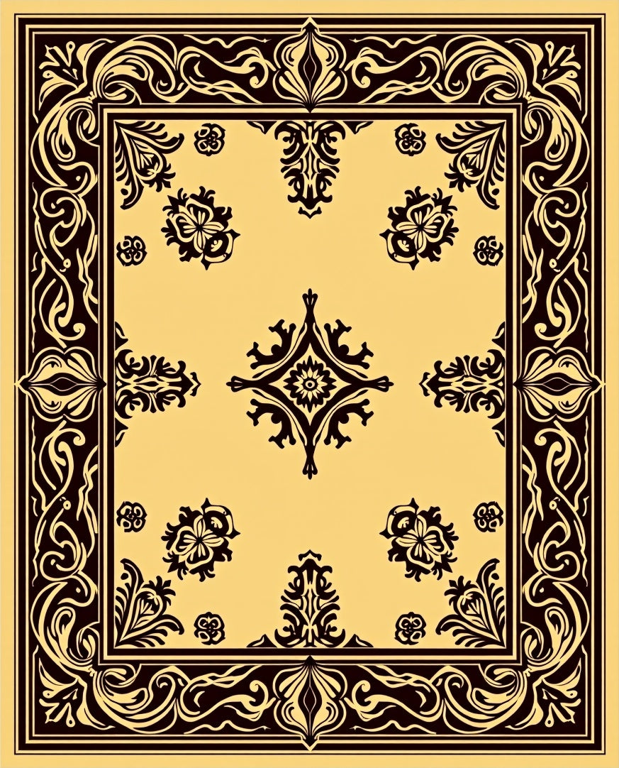 Elegant Brown Floral Swirl Pattern Rug