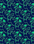 Navy Bright Green Organic Floral Pattern Rug