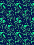 Navy Bright Green Organic Floral Pattern Rug
