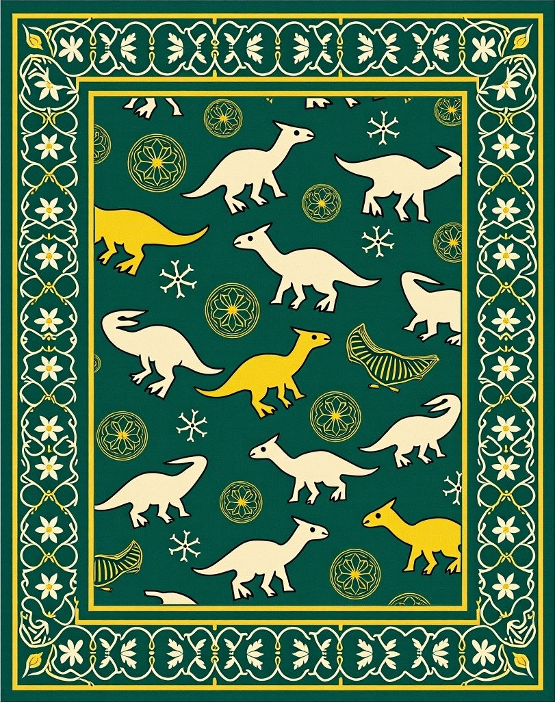 Whimsical Dinosaur Patterned Green Rug