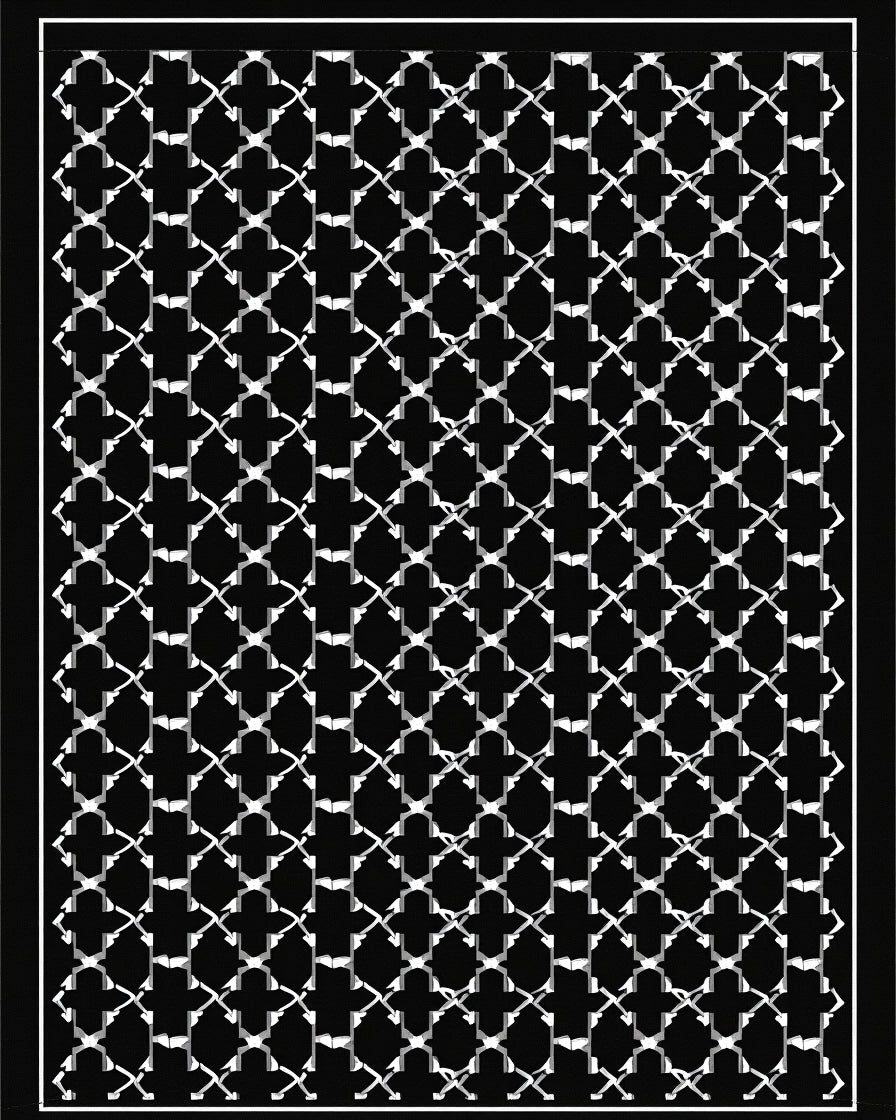 Classic Trellis Patterned Black White Rug