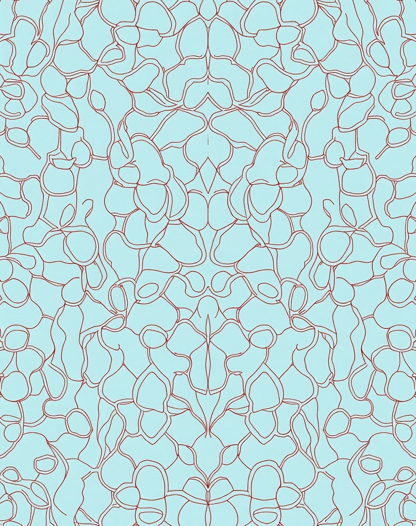 Aqua Red Abstract Organic Pattern Rug