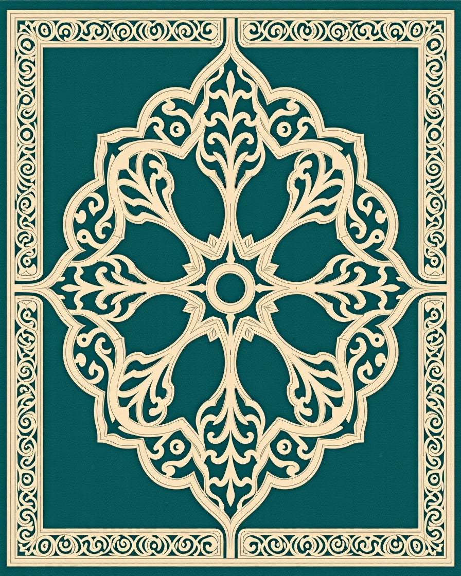 Ornate Cream Teal Floral Rug