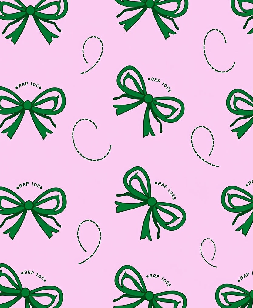 Green Bows And Dashed Lines Pattern Rug