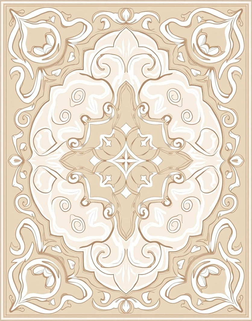 Vintage Swirl Beige Ornamental Design Rug