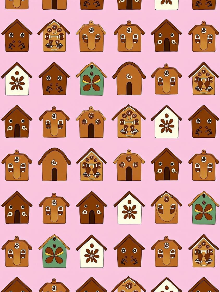 Brown Gingerbread Houses With Floral Motifs Rug