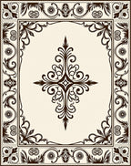 Ornate Scrollwork And Floral Border Design Rug