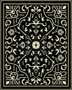 Black Cream Floral Swirl Pattern Rug