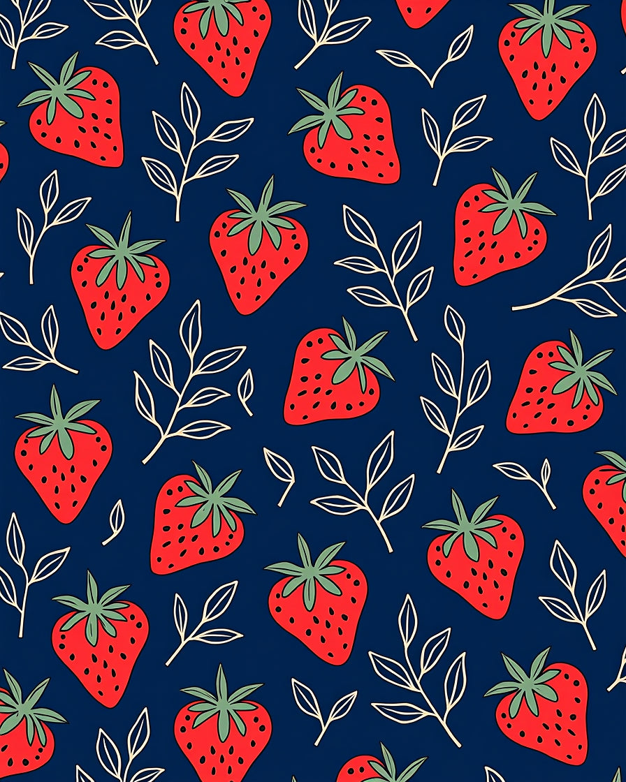 Red Strawberry Leaf Delightful Pattern Rug