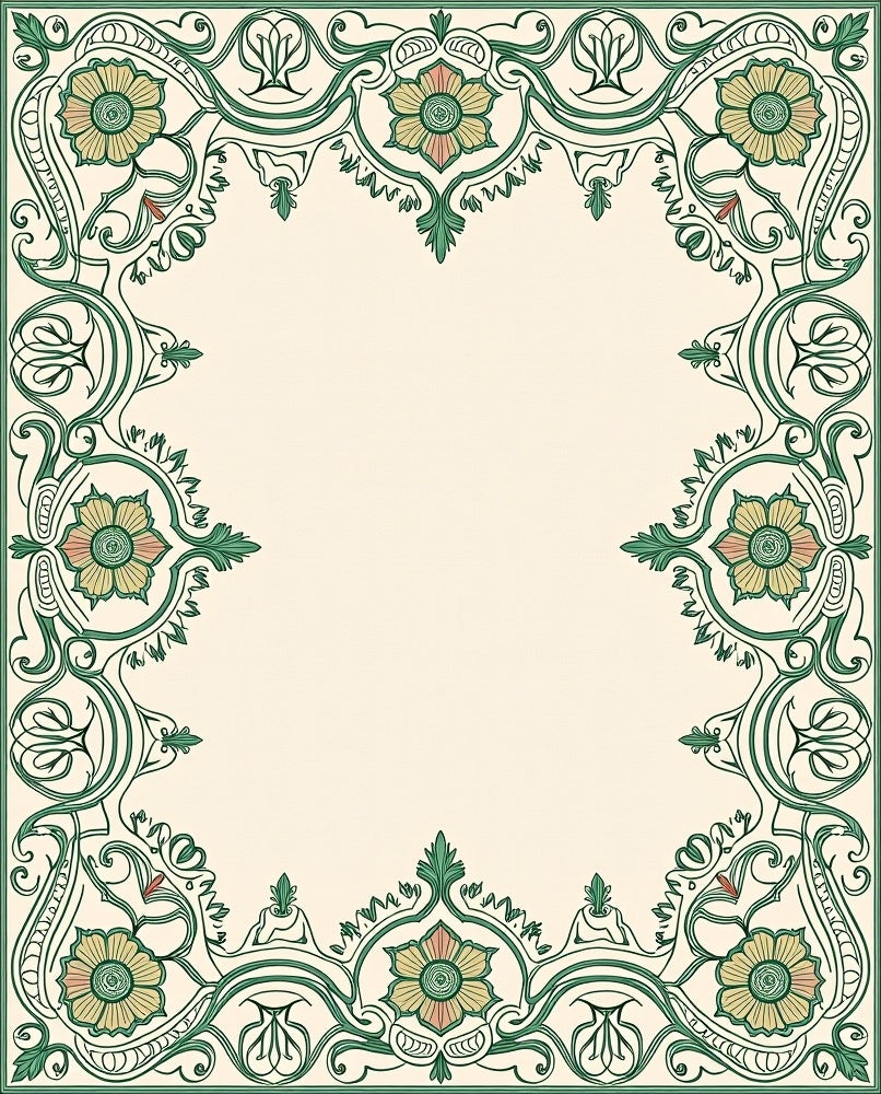 Green Floral Art Nouveau Border Design Rug