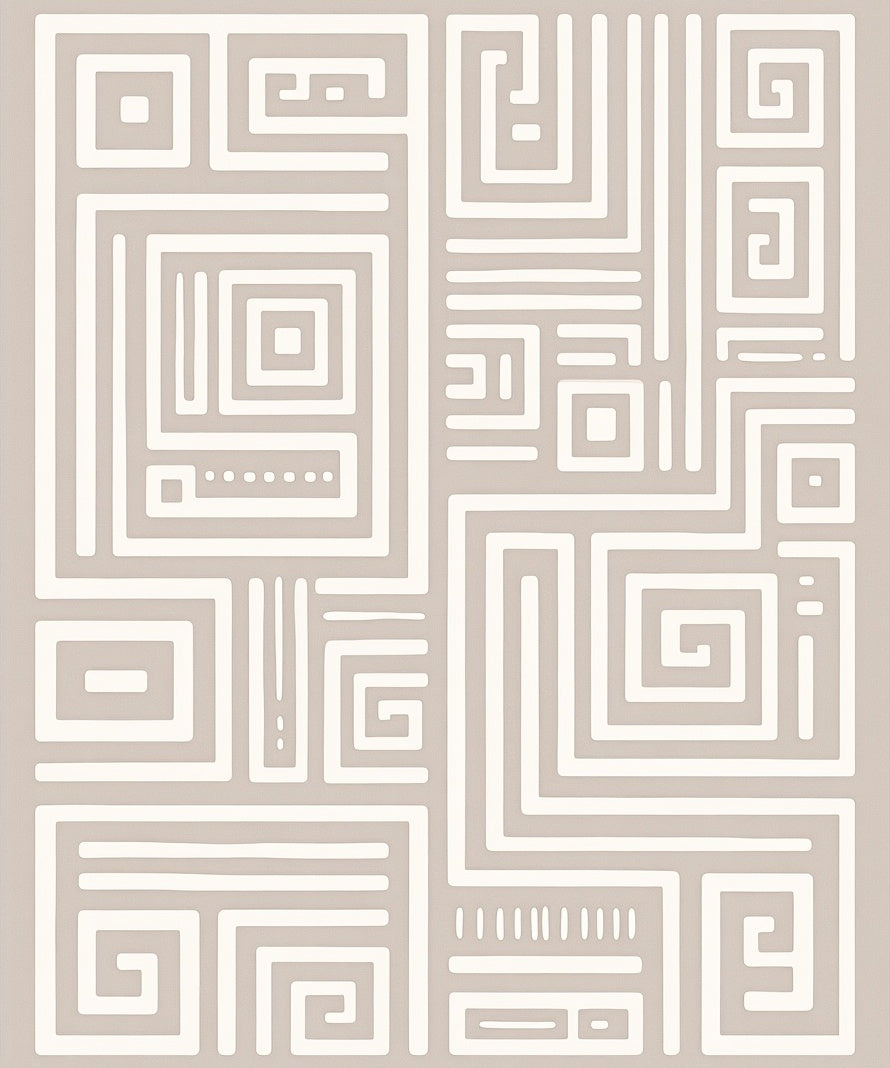 Taupe Abstract Geometric Maze Rug