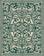 Ornate Teal Floral Scroll Pattern Rug