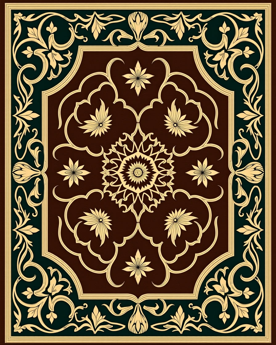 Intricate Floral Golden Medallion Rug