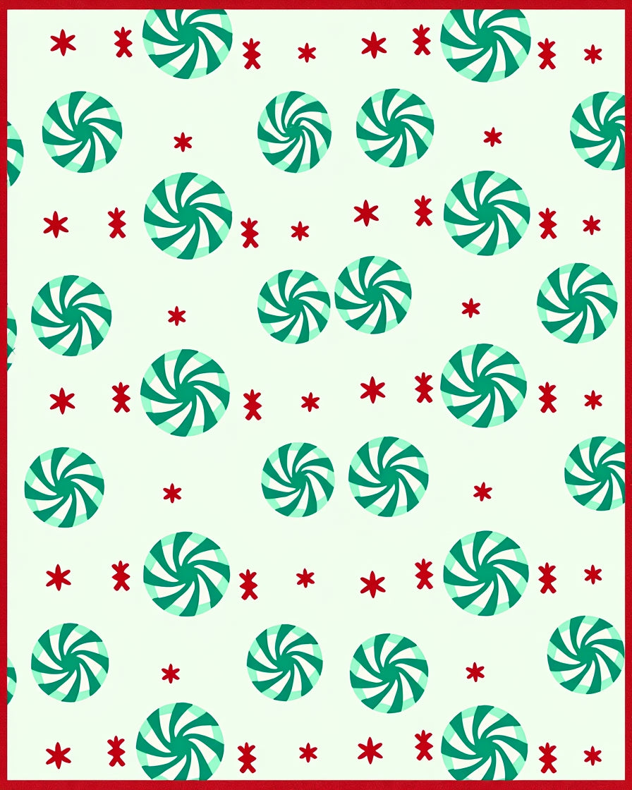 Red Mint Swirl Candy Stars Rug