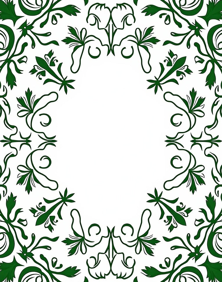 Elegant Green Leaf Scroll Pattern Rug