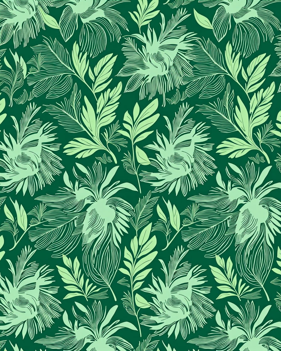 Light Green Tropical Leaf Pattern Rug