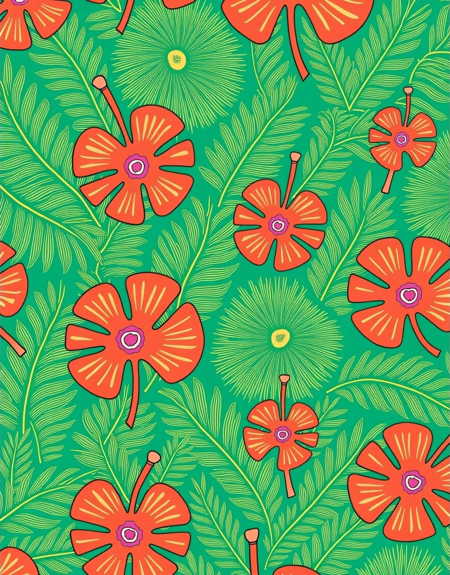 Vibrant Tropical Floral Pattern Rug