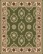 Classic Green Damask Scroll Border Rug