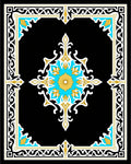 Ornate Black Gold Teal Medallion Pattern Rug