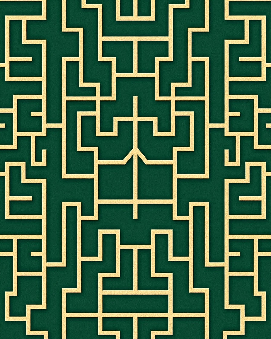 Green Gold Geometric Maze Rug