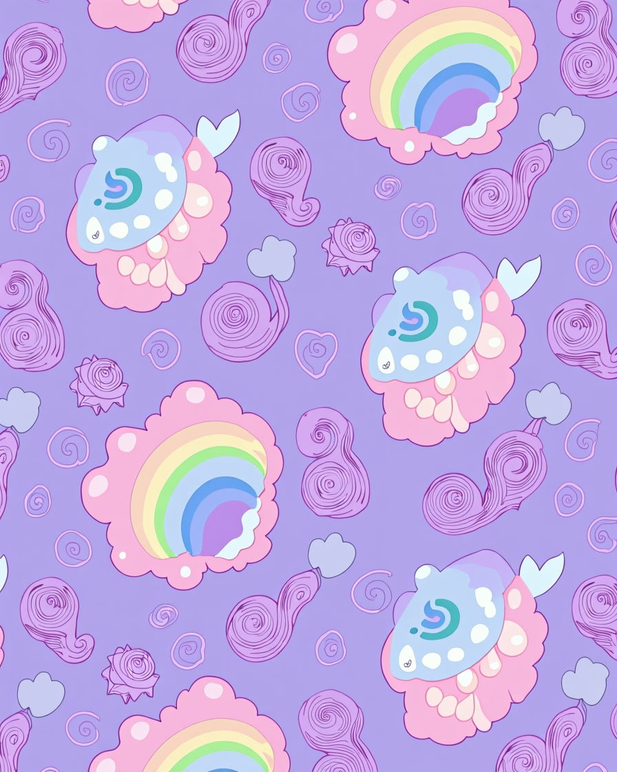 Whimsical Pastel Cloud Rainbow Pattern Rug