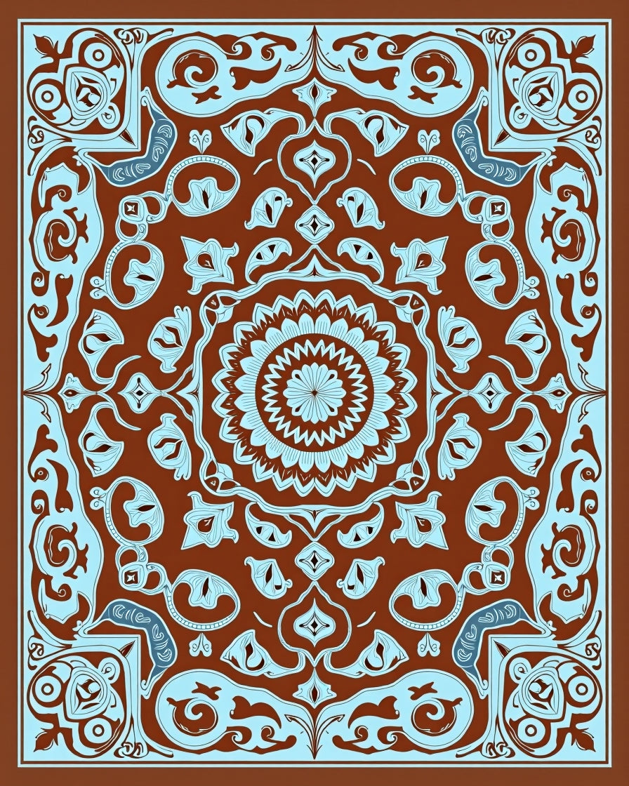 Intricate Floral Medallion Arabesque Pattern Rug