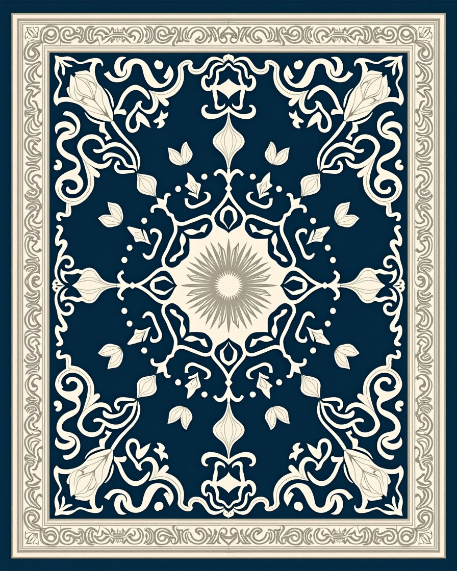 Classic Navy Floral Medallion Rug