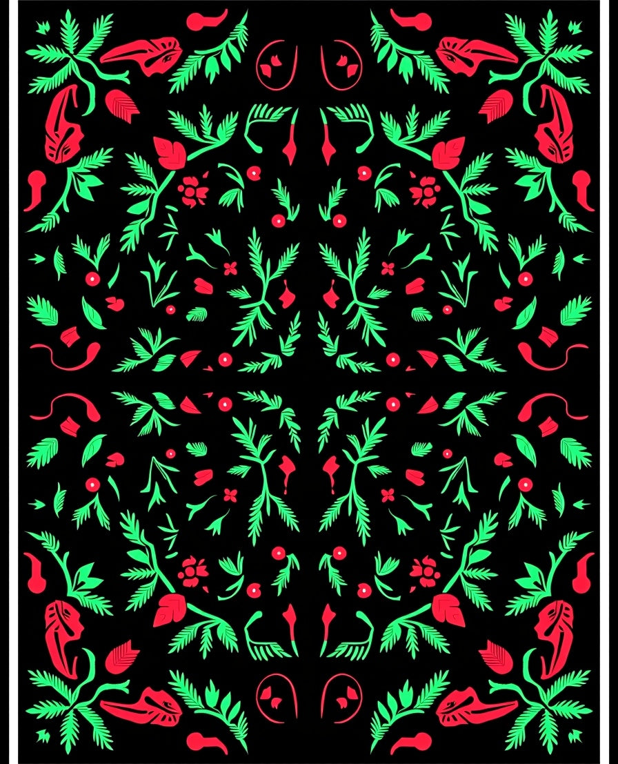 Vibrant Red Green Botanical Garden Rug