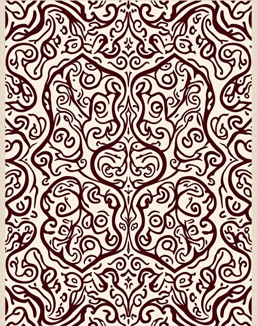 Ornate Swirling Burgundy Pattern Rug