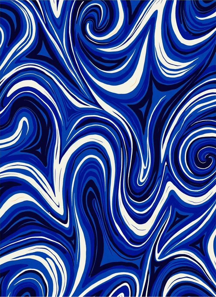 Navy White Swirling Waves Rug