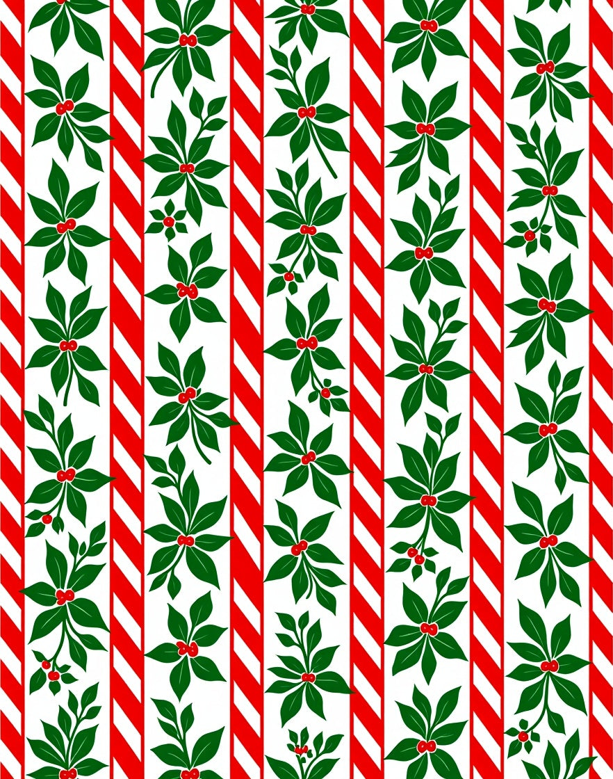 Red White Striped Holly Berry Branches Rug