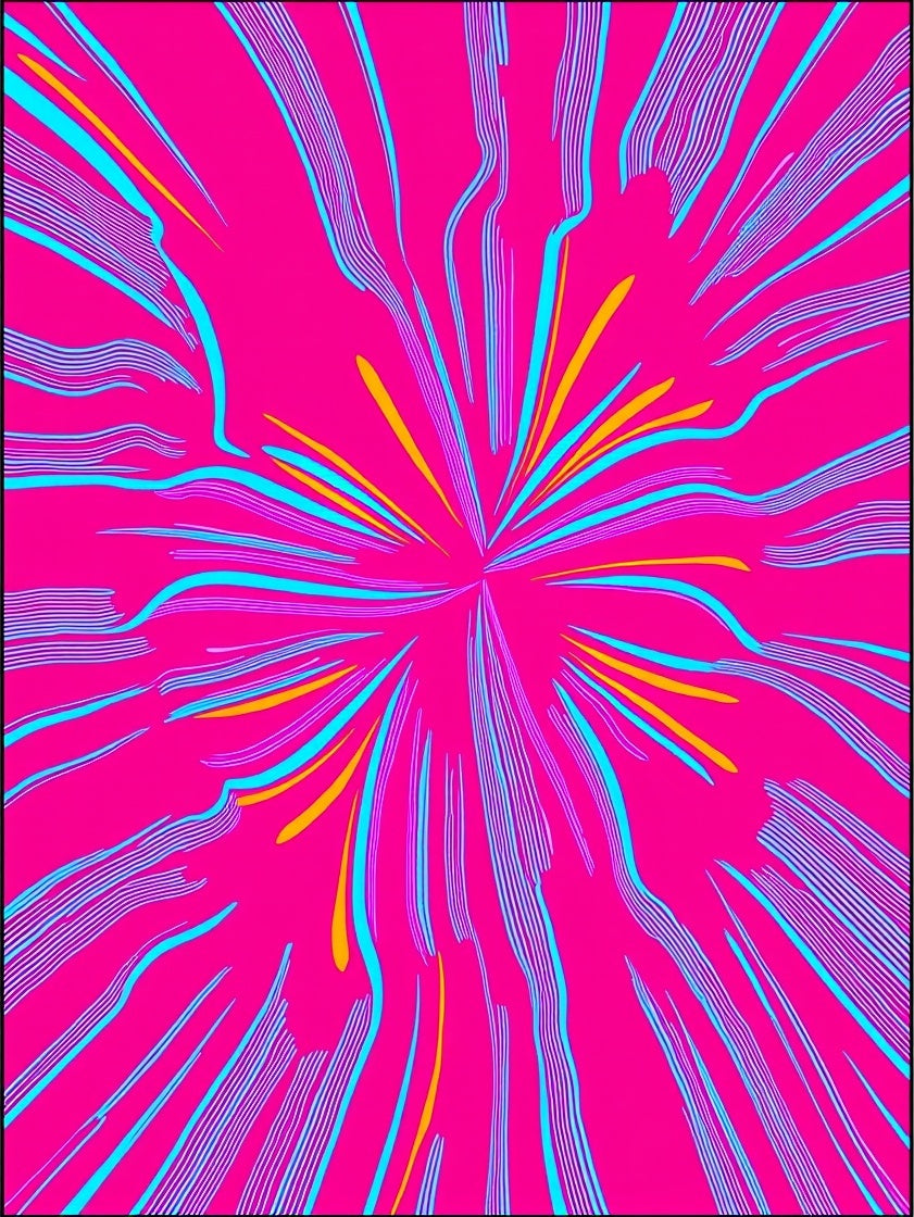 Vibrant Pink Exploding Line Pattern Rug