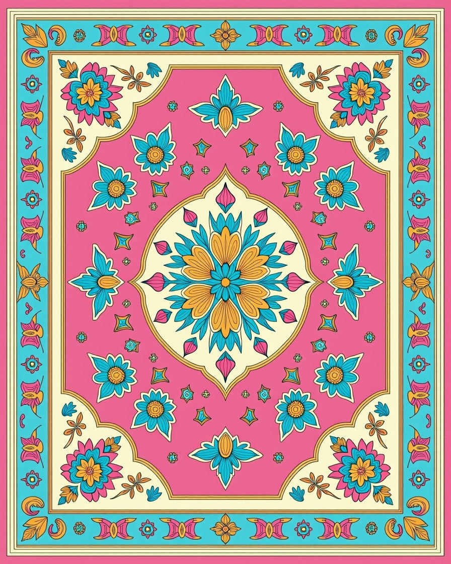 Vibrant Floral Centerpiece Pattern Rug