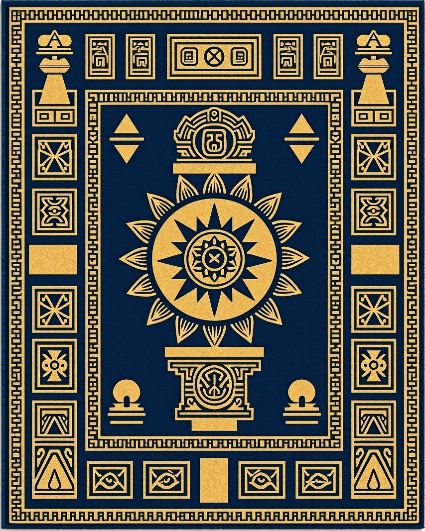 Ancient Sun Gold Blue Pattern Rug
