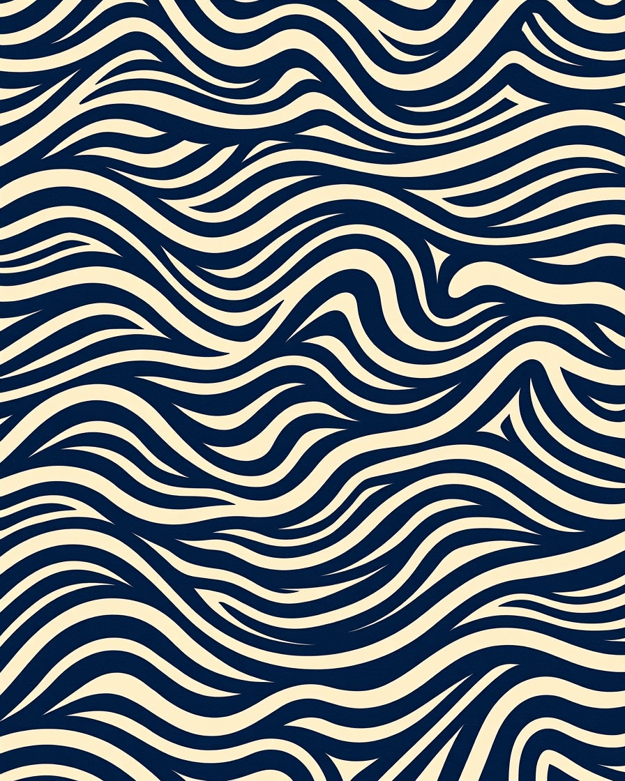 Cream and Navy Flowing Ribbon Pattern Rug