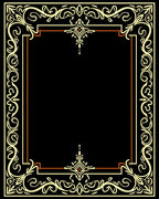 Ornate Cream and Orange Scrollwork Border Rug