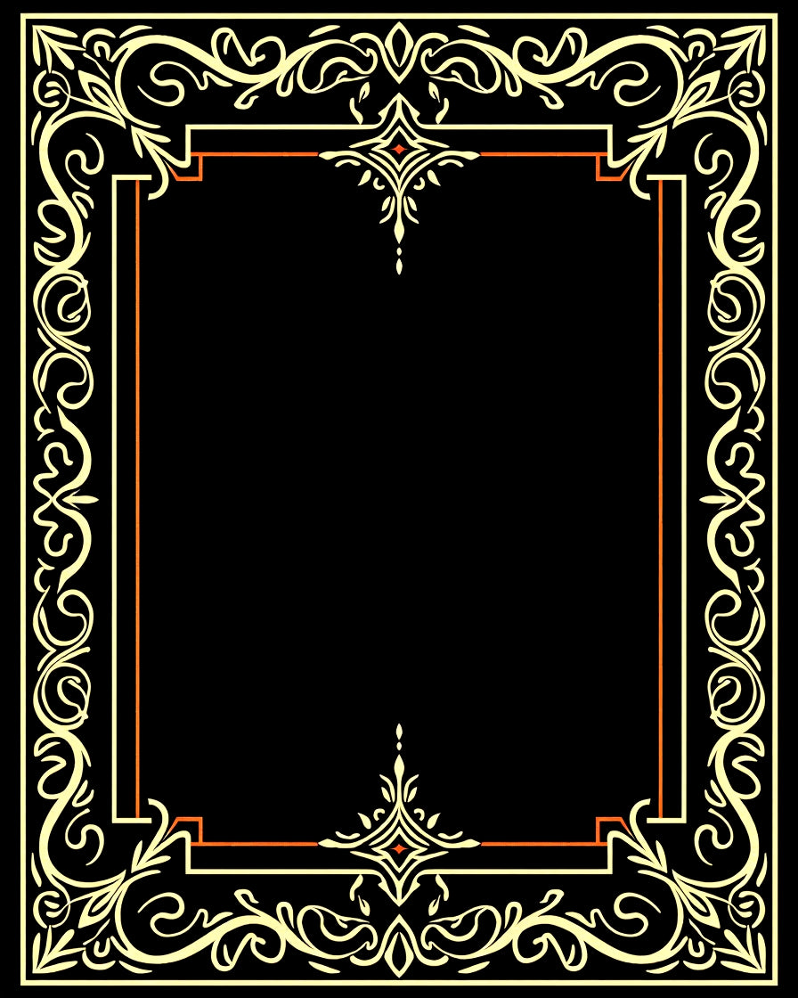 Ornate Cream and Orange Scrollwork Border Rug