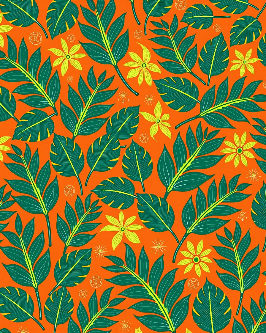 Tropical Leaf And Flower Pattern Rug