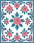 Pink Floral Vine Border Art Rug