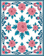 Pink Floral Vine Border Art Rug