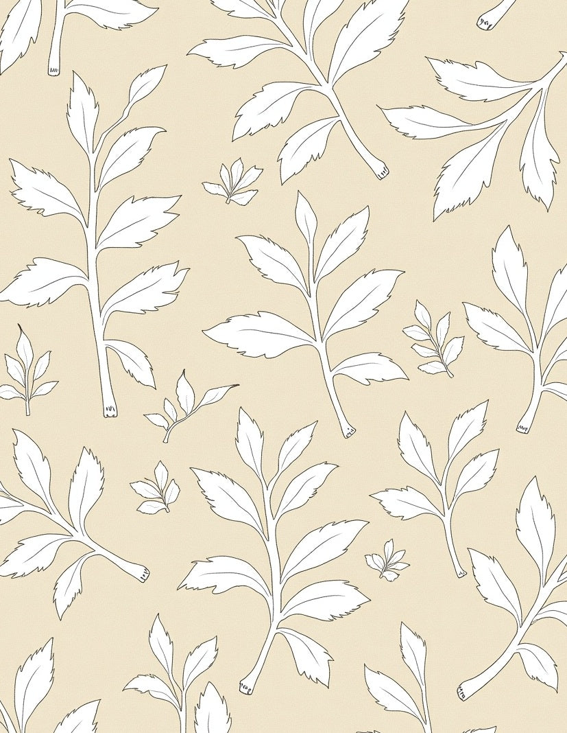 Delicate Leaf Pattern Outline Design Rug