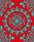 Vibrant Red Teal Floral Medallion Rug