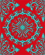 Vibrant Red Teal Floral Medallion Rug